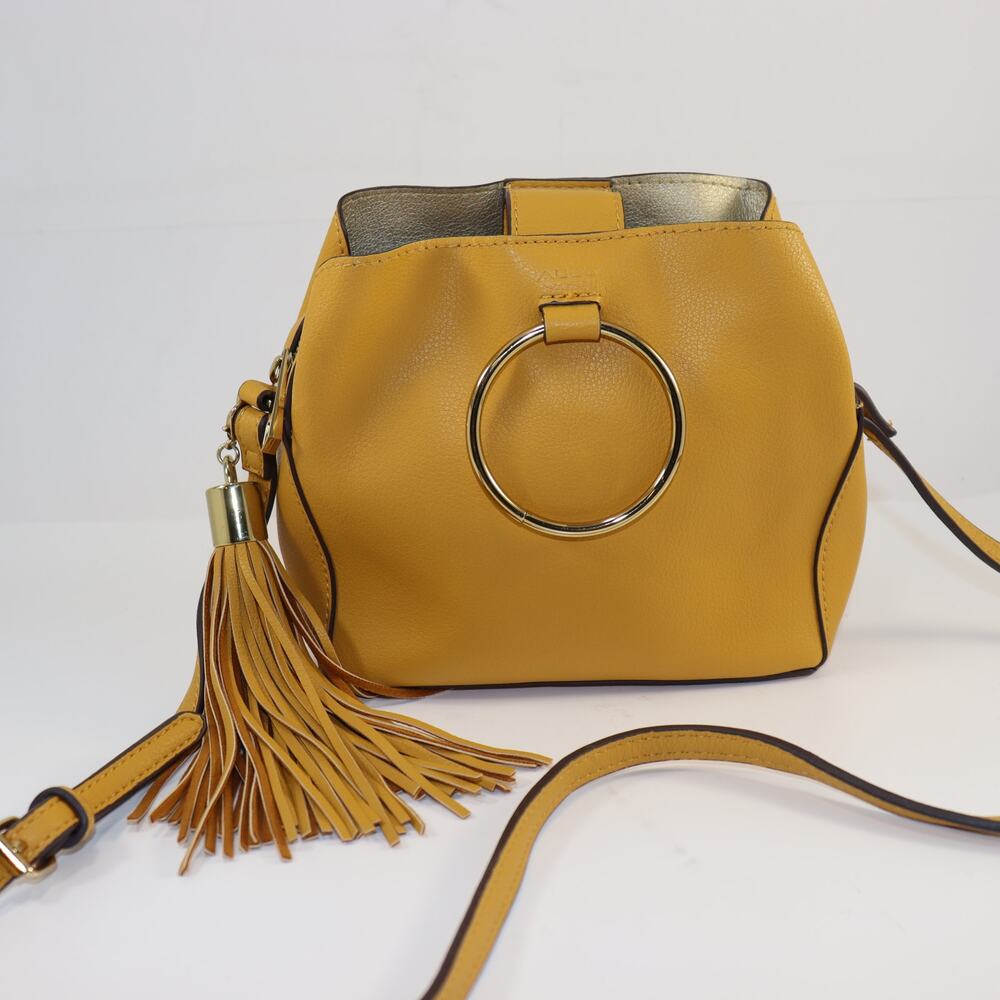 Aldo Mustard Yellow Tassel Crossbody Bag – Circle Ring Detail – Read Description